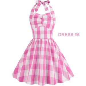 NWT Adorable Barbie Costume Movie Pink Gingham Plaid Girls Dresses +Gift